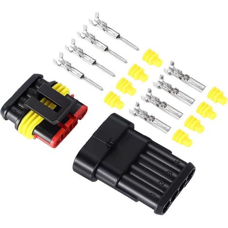 5 Set 4 Pin Voiture Étanche Électrique Fil Connecteurs, Kit Prise Fiche Connecteur Électrique Imperméable Voiture (1/5)