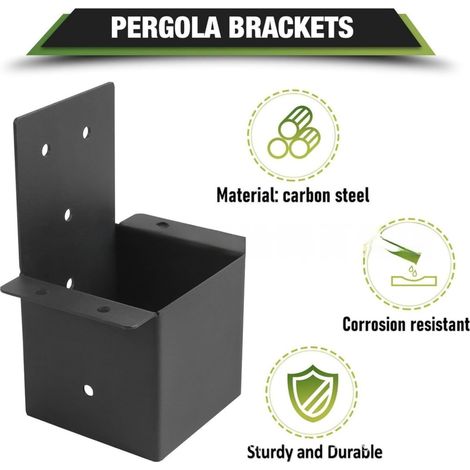 Kit di fissaggio a parete per pergola in acciaio zincato con viti, connettore per colonna del padiglione per pali in legno, finitura nera resistente alle intemperie, 11 x 9 x 7 cm (4 pezzi) (1/4)