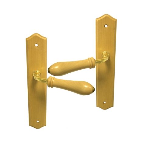 Ouvre&Déco – Poignées de porte d'intérieur NARCISSE – Bois vernis – Entraxe 195 mm – Installation sans trou – Pour épaisseur de porte 35 à 40 mm