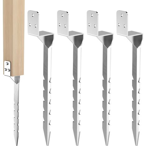 Support de Poteau à Enfoncer Galvanisé à Chaud Lot de 4 Douille Piquet Cloture Bois Ancre Support de Poteau à enfoncer Ancrage au Sol pour poteaux en Bois Ancrage au Sol pour balançoire (1/5)