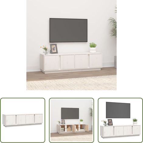 vidaXL Bois de pin -  Meuble TV Blanc 140x40x40 cm Bois de pin massif (1/5)