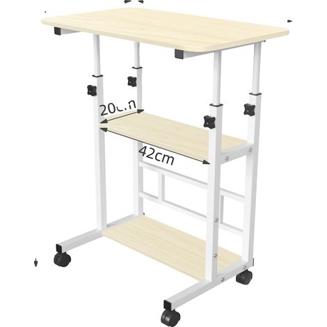 Table roulante, hauteur réglable, bureau mobile avec roulettes, Couleur bois (1/2)