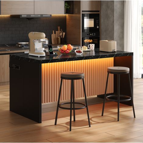 Isola da cucina 155x80x90 cm, design marmo nero, prese UE e USB, LED smart, piano 40 mm, MDF nero (1/5)