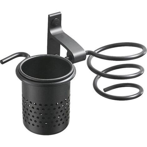 (Schwarz) Multifunktionaler Haartrocknerhalter aus Aluminium, wandmontierter Organizer für Badezimmer, multifunktionaler Haartrocknerhalter (1/5)