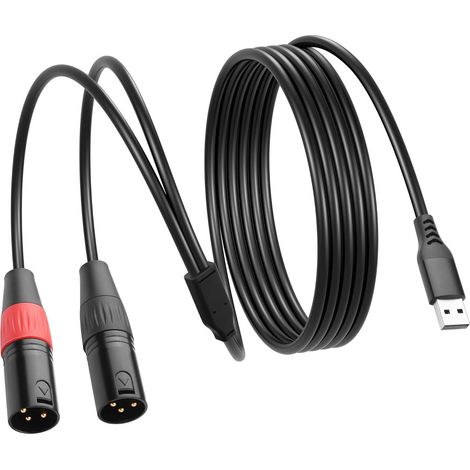 Câble Audio USB-A Mâle vers Double XLR Mâle avec Puce DAC 32Bit/384Khz Câble de Connexion Audio Stéréo pour Ordinateur Système Audio Amplificateur de Puissance 2 M (1/5)