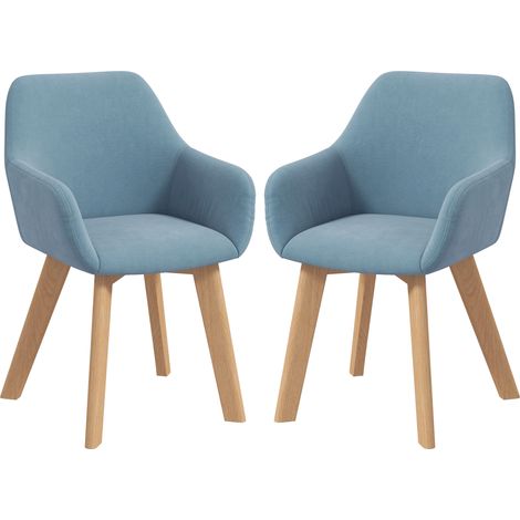 Lot de 2 chaises salle à manger fauteuil assise rembourrée tissu effet velours bleu pieds bois