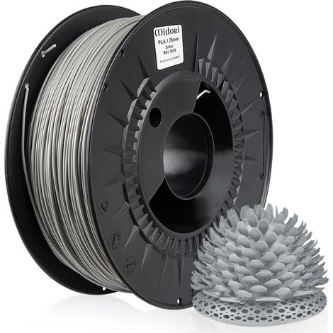 MIDORI® 3D Drucker 1,75mm PLA Filament 1kg Spule Rolle Premium Silber RAL9006 (1/5)