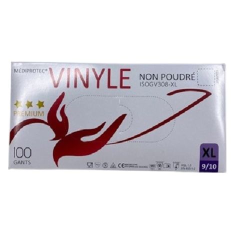 Gant vinyle non poudre mediprotec tres large taille 9/10