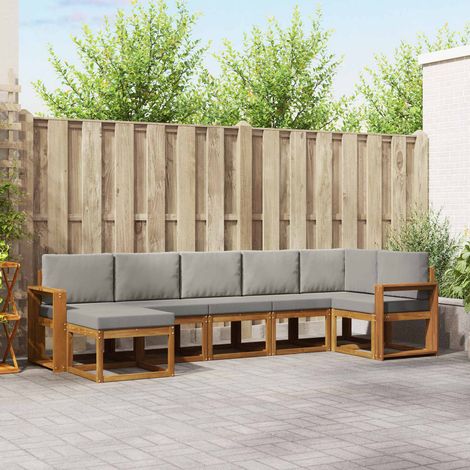 Outdoor-Sofagarnitur mit Kissen 7 pcs Natürlich und Hellgrau