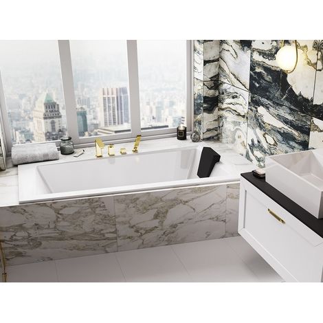Baignoire asymétrique blanche encastrée + repose tête - INTIMA SLIM - 160 x 90 - droite (1/5)