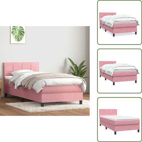 vidaXL Boxspringbett mit Matratze Rosa 80x220 cm Samt (1/5)