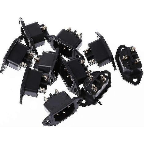 Lot de 10 prises d'alimentation noires à 3 broches IEC320 C14, 250 V CA, 10 A (1/5)