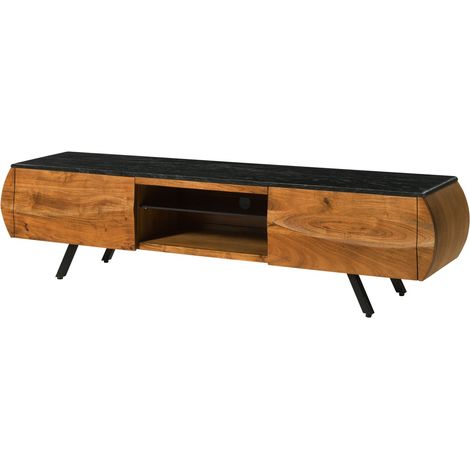 TV-Board Akazie 184x40x45 natur lackiert / Marmor schwarz MONTREAL 121