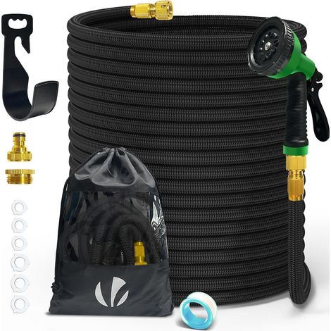 Tuyau d'Arrosage Extensible 45m Renforcé Adaptable 1/2" et 3/4" 10 Modes de Pulvérisation Flexible et Anti-Fuite Raccord et Sac de Rangement Fournis Noir (1/5)
