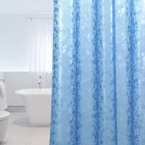 Rideau de Douche Anti-moisissure 180 x 180 cm EVA Imperméable avec 12 Anneaux et Poids Inférieur Magnétique, Rideau de Bain Bleu 0,2 mm, Motif Pierres 3D, pour Baignoire (1/4)