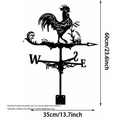 Metallene Wetterfahne in Form eines Hahns mit Windrichtungsanzeige, für Garten, Dach, Koppel, 35 x 60 cm, schwarz (1/5)