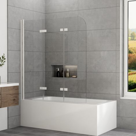 Badewannenaufsatz 140x140cm Duschwand für Badewanne Weiß 3-teilig Duschtrennwand für Badewanne Duschwand Badewanne Faltwand Duschabtrennung Badewanne, 6mm ESG Glas