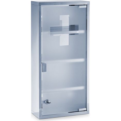 Armoire à pharmacie avec 4 étagères et serrure, acier inoxydable, ZELLER (1/2)