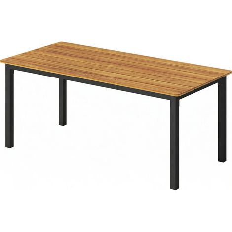 Table de jardin pour 6 à 8 personnes, table à manger extérieure plateau à lattes en bois massif, 180x86x74cm, teck (1/5)