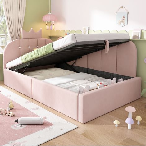 Cama dormitorio con almacenamiento diseño corona HAVRYA (1/5)
