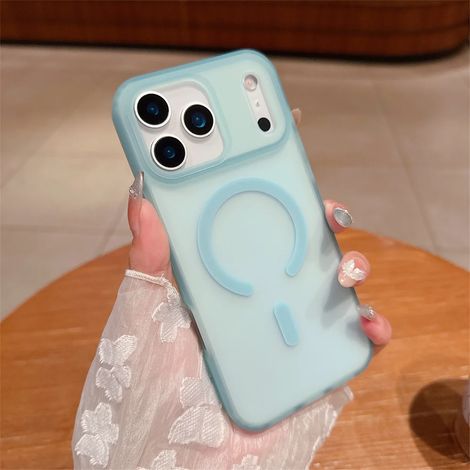 (iPhone 15 Plus, bleu) Étui de chargement sans fil MagSafe transparent mat pour iPhone