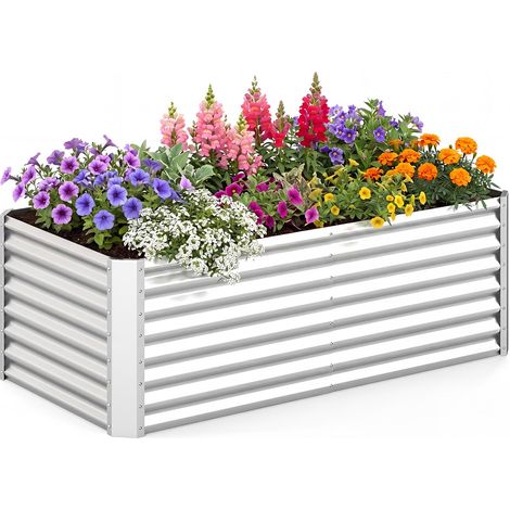 COSTWAY Jardinière Surélevée Rectangulaire en Acier Galvanisé, Lit de Jardin Antirouille à Fond Ouvert, Carré Potager Extérieur pour Fleurs Légumes, Montage Rapide, 180 x 95 x 60 cm (Argenté) (1/5)