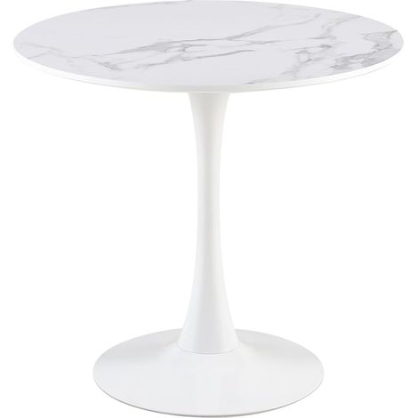 H.J Wedoo – Table à manger ronde 80x80 cm – Pour 2 à 4 personnes – MDF et métal – Design moderne – Couleur marbre (1/5)