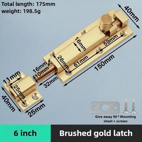 (Or - 15 cm) Verrou de sécurité de porte en alliage d'aluminium, boucle, loquet de fenêtre, verrou de porte coulissante robuste et épais, quincaillerie pour la maison (1/5)