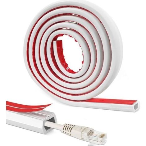 3M Goulotte Passe Cable Auto-adhésif,Cache Cable TV Mural,Goulotte Electrique Exterieur,Cache Cable Sol pour Cacher 1 Câble,Blanc (1/4)