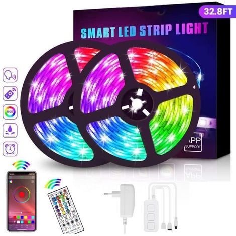 Ruban LED Bleutooth,10M Bande LED 300 LEDs 5050 RGB, Contrôlé par APP, Synchroniser avec Rythme de Musique/Fonction de Minuterie (1/3)