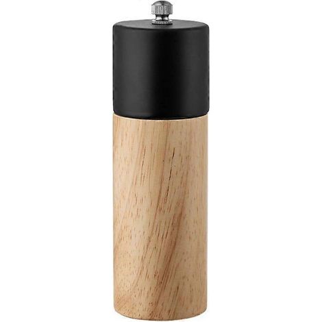 Moulin à poivre manuel portable avec capuchon noir, rechargeable, pour sel de mer et épices, idéal pour la cuisine et les pique-niques. Poivre compact et élégant, design chêne. (1/5)