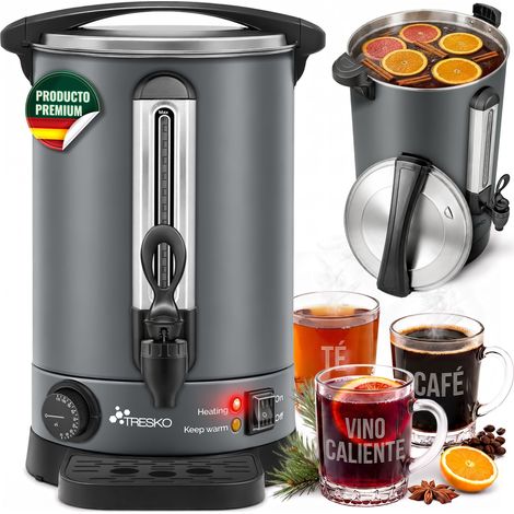 TRESKO Hervidor de vino caliente gris de 6,8 l/1500 W, máquina de conservación de acero inoxidable, hervidor de vino caliente, máquina de vino caliente, máquina de bebidas calientes, dispensador de ag