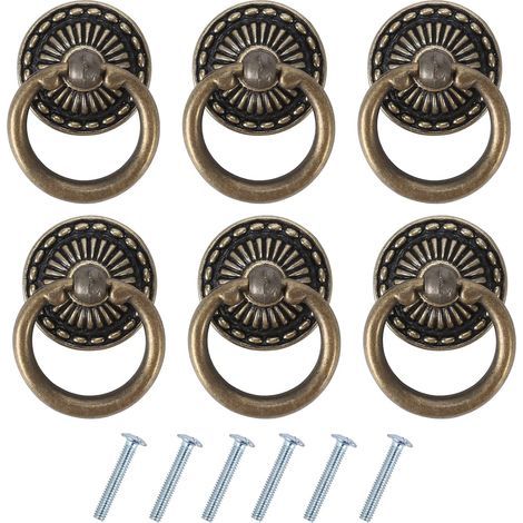 6PCS Poignee de Meuble Vintage Poignées de Tiroir Antique Poignée de Porte en Bronze pour Meuble Armoire Commode Porte Placard (1/5)