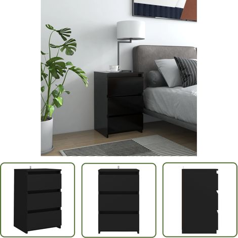 The Living Store Table de chevet Noir 40x35x62,5 cm Aggloméré - Table De Chevet - Meuble De Chambre - Commode - Tiroir - Noir (1/5)