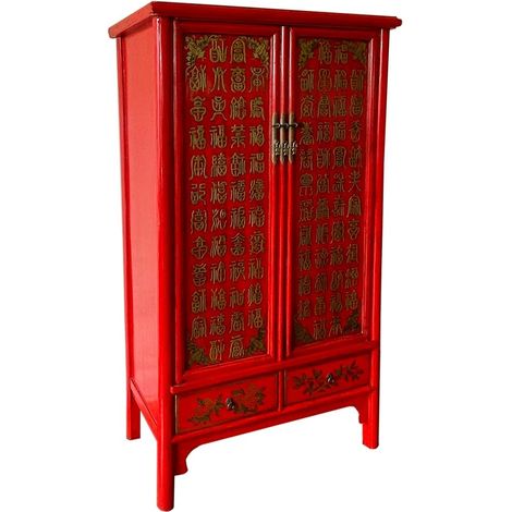 Armario de madera pintado a mano, rojo 100x57x183 (1/5)