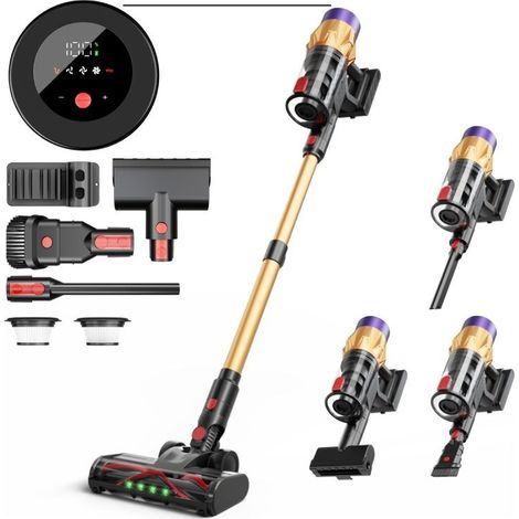 Aspirateur balai sans fil , 550 W/35 kPa/40 min, avec écran LED, filtration cyclonique en 5 étapes, idéal pour les tapis, les sols durs et les poils d'animaux, léger et performant. (1/5)