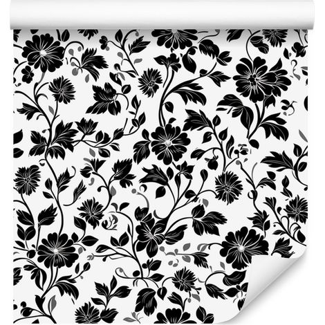 Papier peint à fleurs noires et blanches, gris et graphite pour salon et chambre 50x1000 (1/5)