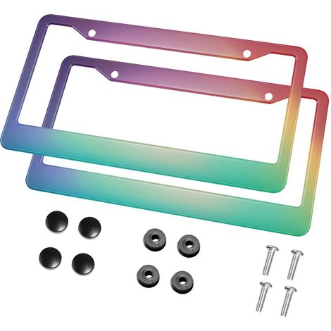 Cachet de Plaque d'Immatriculation Arc-en-Ciel Dégradé (31,5cm x 16,2cm), Cadre Auto Métallique Aluminium, Support de Plaque pour Voiture, Décoration Auto Universelle, Lot de 2 (1/5)