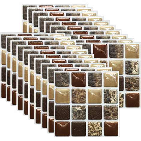 Autocollant Mosaïque - Carrelage Adhésif Autoportant en PVC - Résistant à l'Eau pour Dosseret Cuisine Salle de Bain - 10 x 10 cm - 40 Pièces (1/5)