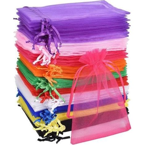 Sacs cadeaux en organza - Multicolore - Lot de 100 - 10 x 15 cm - Pour mariage et bijoux - Mixte (1/3)
