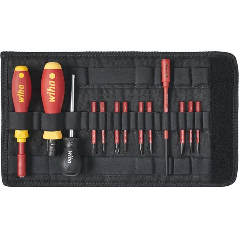Wiha Juego de destornilladores dinamométricos TorqueVario®-S electric 0,8-5,0 Nm en surtido, de 14 unid., con limitación del par de apriete de ajuste variable, incl. bolsa plegable (40674)