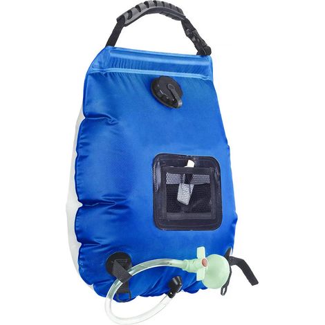 Sac de douche solaire portable de 20 L pour la randonnée et le camping, avec tuyau et pommeau de douche remplaçable.-AquaForge