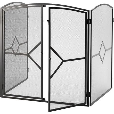 Grille pare-étincelles Relaxdays, grille de cheminée avec porte, 80 x 71 x 61 cm, protection étincelles, fer, noir