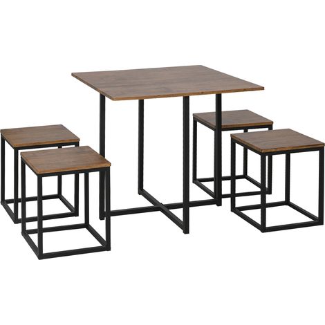 Set 5 Pezzi Sedie Tavolo Sala da Pranzo Moderne in Stile Industriale, Legno e Metallo, Nero e Color Legno