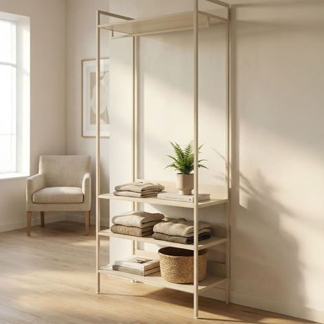 Dressing ouvert bois beige et métal (1/4)