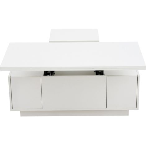 Table basse moderne blanche à double plateau relevable avec rangement caché (1/5)
