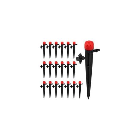 20 Stück verstellbare Bewässerungstropfer, 360-Grad-Mikro-Tropfsprinkler mit 8 Löchern für 4/7-mm-Schläuche, Einsteck-Bewässerungstropfer, Rot (mit Anschlussstück) (1/5)