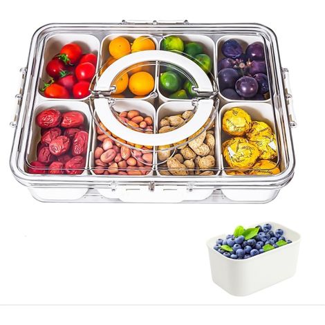 (1 Pack-8 Compartment) Boite Bonbons Cuisine, Assiette à Collation Avec 8 Compartiments, Avec Un Couvercle 29226.5cm, Pour Rangement, Légumes (1/5)