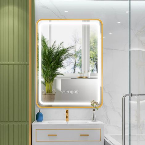 Miroir Lumineux de Salle de Bain LED Rectangulaire, avec Interrupteur à Bouton Tactile Anti-buée, 60CMx80CM (1/5)