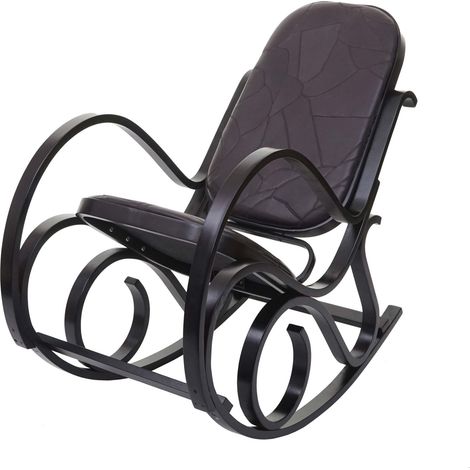 Sedia a dondolo in legno di noce, seduta in pelle patchwork marrone FAB04021